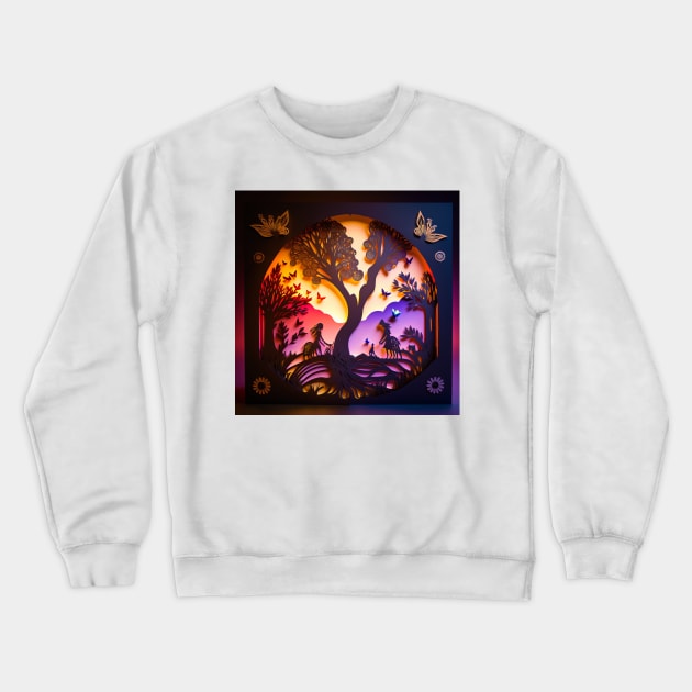 3D Effect Papercut Art - Fairytale Scene Crewneck Sweatshirt by TheArtfulAI